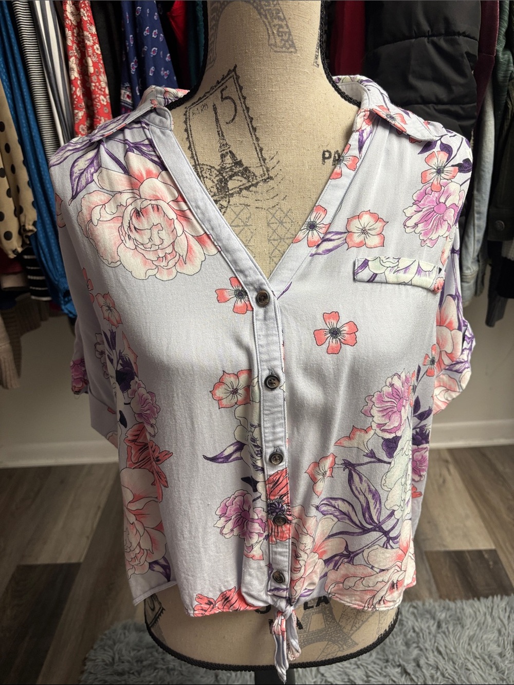 Lavender Floral Tie-Hem Blouse